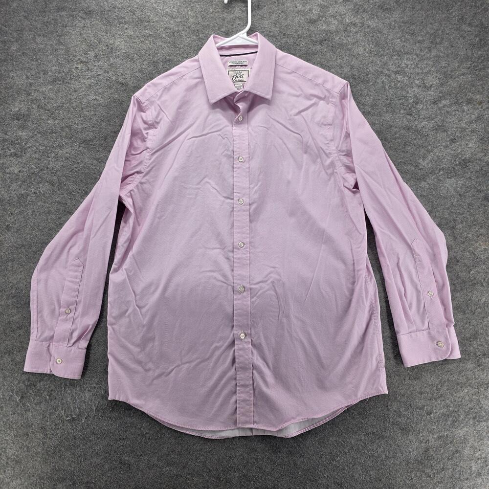 Jos. A. Bank Dress Shirt Mens 16 Pink Geometric Slim Fit Non Iron Stretch